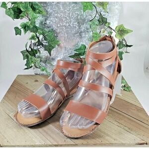 Wonder Nation Women's Cognac Brown Strappy Gladiator Sandals Back Zip Size 3